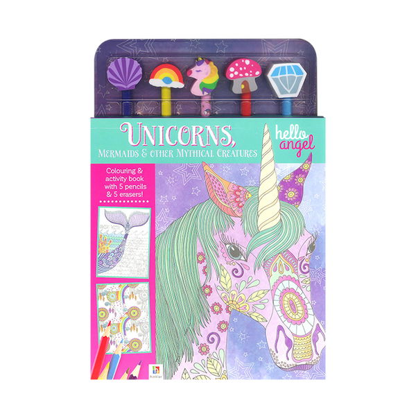5-PENCIL SET HELLO ANGEL UNICORNS, MERMAIDS AND OTHER MYTHICAL CREATURES